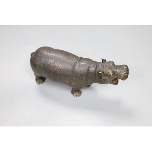 480 - A Viennese cold painted bronze figure of a hippopotamus, 16cm long