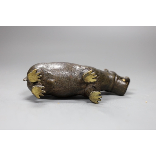 480 - A Viennese cold painted bronze figure of a hippopotamus, 16cm long