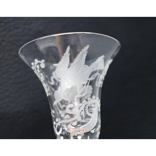 491 - An 18th century wheel engraved balustrade fluted glass, 15cm tall