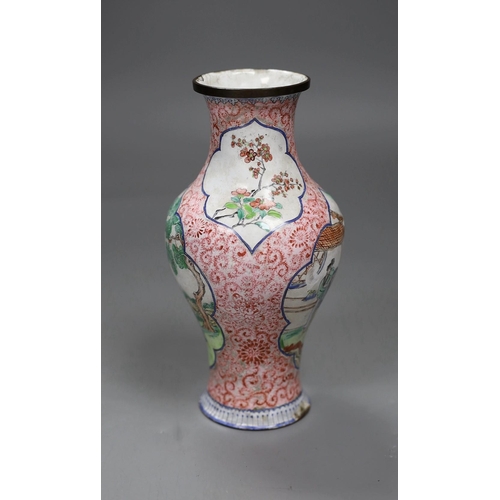 497 - A Chinese Canton enamel vase, Qianlong mark, late 18th / 19th century, 16.5cm tall