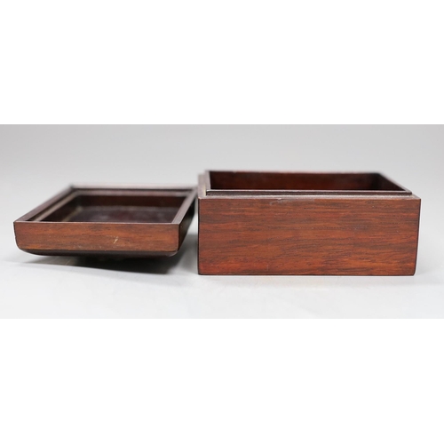 521 - A Chinese hardwood and bowenite jade mounted box,9.5cms wide x 5cms high,