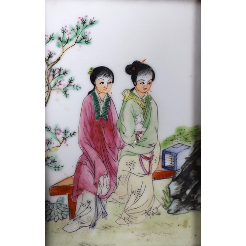 522 - A Chinese famille rose plaque, framed,13cms high x 8.5cms wide,