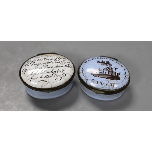 549 - Two late Georgian South Staffordshire enamel patch boxes, 3.8cm