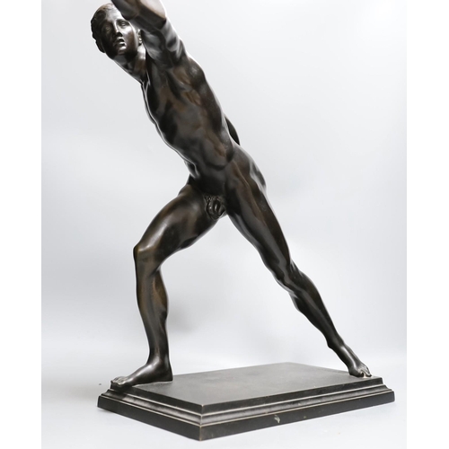 571 - After the antique, a large bronze figure of a gladiator, foundry mark of Gladenbeck, Berlin, 49cm ta... 