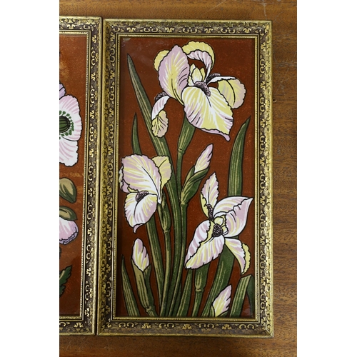 574 - A pair of late 19th century Aesthetic pottery tile panels, 33 x 18cm