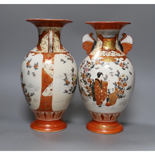 583 - 4 Chinese blanc-de-chine figures, a Chinese puce enamelled vase and a pair of Japanese Kutani vases,... 