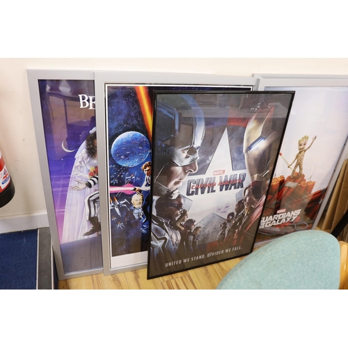 589 - Five framed cinema posters, Captain America Civil War signed by Chris Evans, who played Captain Amer... 