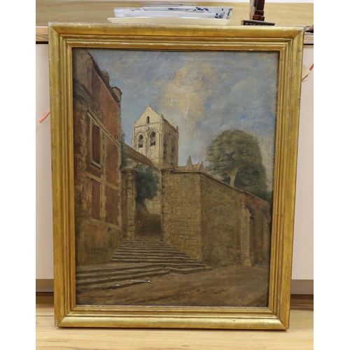 600 - Charles Louis Geoffroy-Dechaume (French, 1877-c.1940), oil on board, 'Church at Auvers, Seine et Ois... 