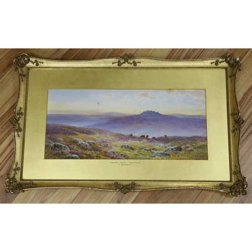 607 - John Barrett (1822-1893), watercolour, 'Evening light, Dartmoor', signed, 25 x 55cm