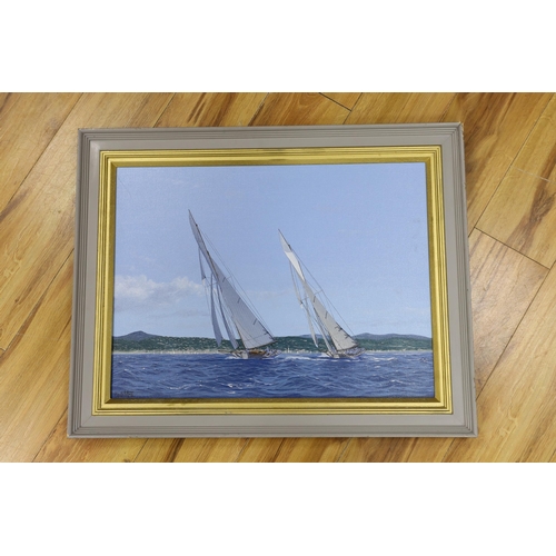 608 - Ron Charles Mitchell (1960-), oil on canvas, 'Marquita & Tuiga racing, Regatta Royales, Cannes', sig... 