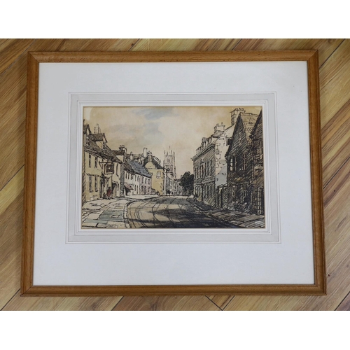 609 - James Fletcher-Watson (1913-2004), ink and watercolour, 'Cotswold Town (Gloucester Street, Cirencest... 