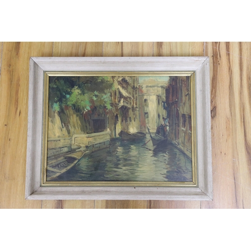 615 - EW (Believed to be by Edward Wesson), oil on canvas, Venetian canal scene, initialled, 32 x 44cm... 