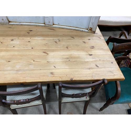 62 - A Victorian style rectangular pine kitchen table, length 182cm, depth 93cm, height 76cm