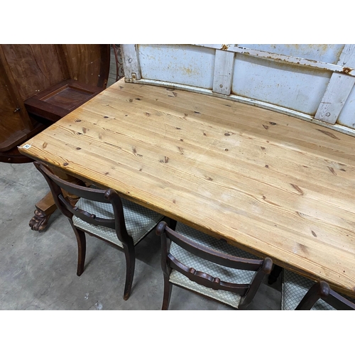 62 - A Victorian style rectangular pine kitchen table, length 182cm, depth 93cm, height 76cm