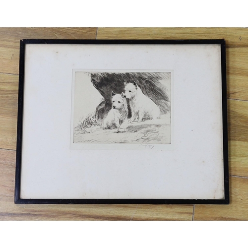 621 - George W. Soper (1870-1942), drypoint etching, White Terriers, signed in pencil, 15 x 20cm