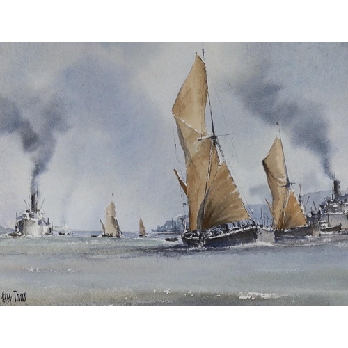 625 - Peter Toms (b.1940), three watercolours, 'Evening II', 'Working Sail' and 'Alongside', all signed, l... 