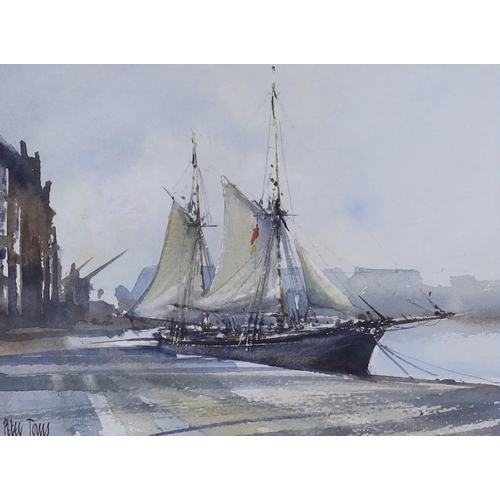 625 - Peter Toms (b.1940), three watercolours, 'Evening II', 'Working Sail' and 'Alongside', all signed, l... 