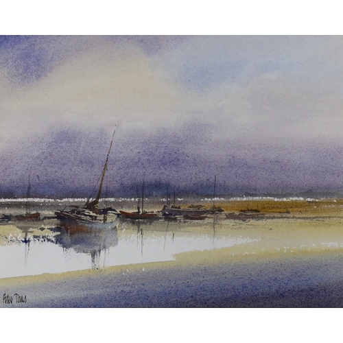 625 - Peter Toms (b.1940), three watercolours, 'Evening II', 'Working Sail' and 'Alongside', all signed, l... 