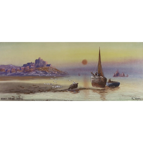 641 - A. Turner, pair of watercolours, 'Break of Day' and 'Mount Orgueil, Jersey', signed, 25 x 59cm... 