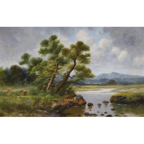 664 - English School c.1900, pair of oils on canvas, River landscapes, 50 x 76cm