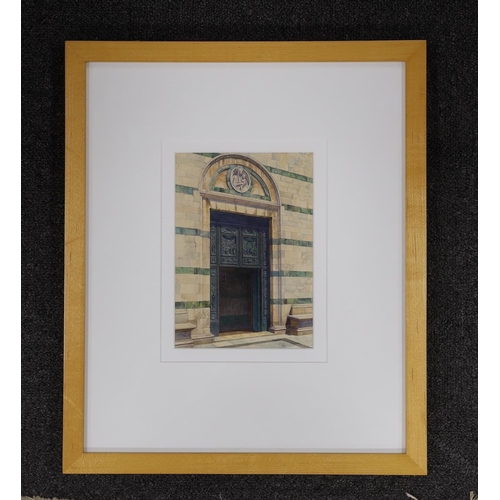 674 - Ceri Shields (b.1964) - watercolour, South Doors, Siena Cathedral, initialled and dated93, 18 x 13c... 