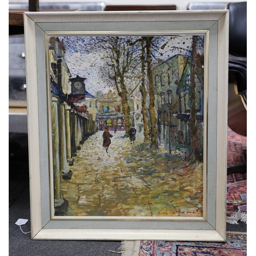 678 - Leonard Barnard, oil on board , parisian street scene, signed, 60 x 50cm