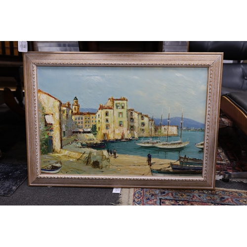 679 - Godwin Bennett (1888-1950), oil on canvas, Harbour scene, signed, 50 x 75cm