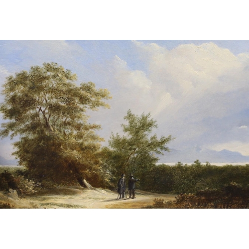 682 - Manner of James Arthur OConnor (Irish, 1792-1841), Travellers in landscapes, Oil on wooden panel, a... 