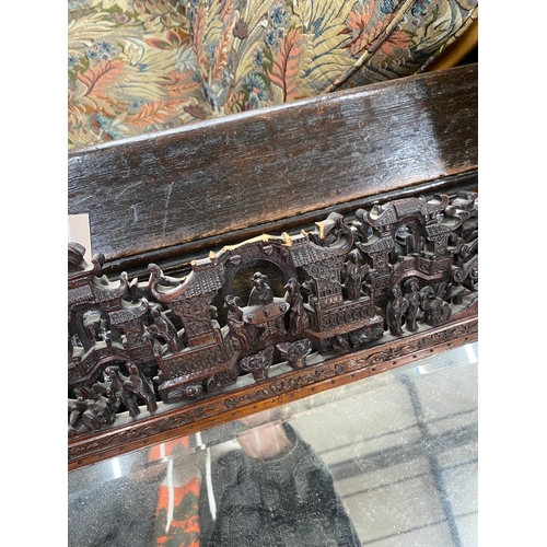 82 - A Chinese rectangular carved hardwood wall mirror, width 52cm, height 64cm