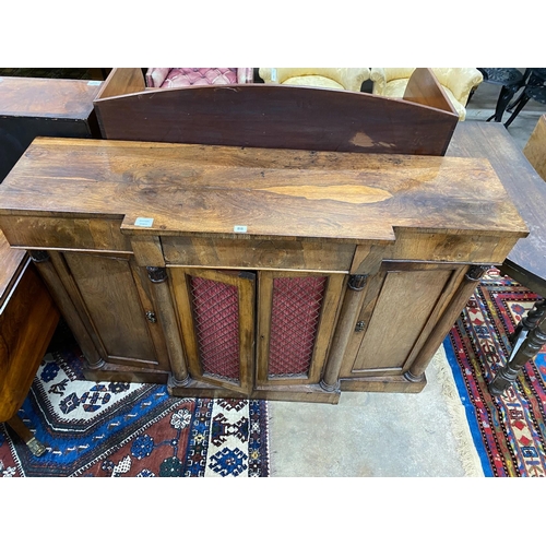 88 - A Regency rosewood breakfront dwarf bookcase, width 140cm, depth 39cm, height 94cm