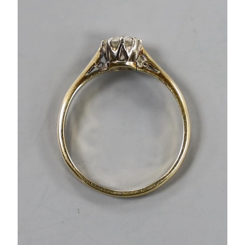 888 - An 18ct, plat and solitaire diamond set ring, size Q, gross weight 2.4 grams.