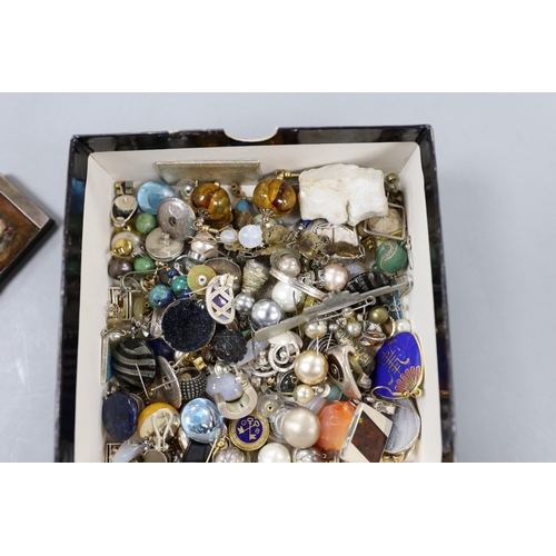 925 - A mixed group of jewellery including costume, filigree and enamel bracelet, miniature silver mounted... 