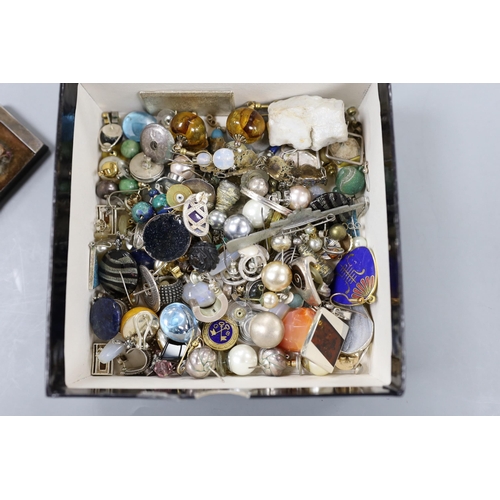 925 - A mixed group of jewellery including costume, filigree and enamel bracelet, miniature silver mounted... 