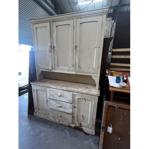 1002 - A late Victorian painted pine dresser, width 158cm depth 44cm height 230cm