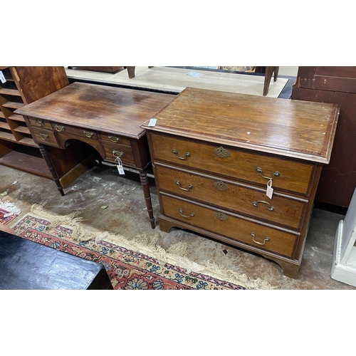 1006 - A Regency mahogany kneehole dressing table and a George III banded oak chest of three drawers, width... 