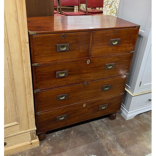 1011 - A Victorian brass bound teak campaign chest, with maker's stamp of B. Taylor & Sons, Great Dover Str... 