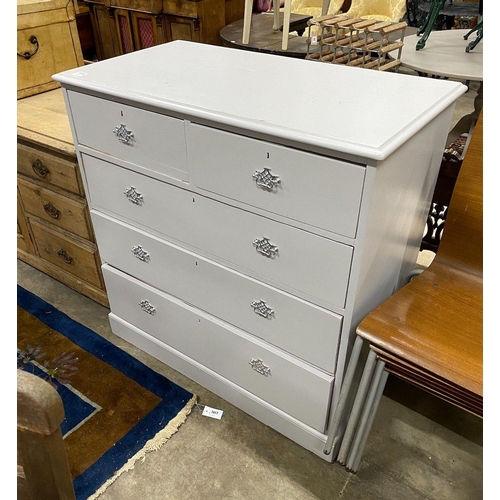 1016 - An Edwardian, later grey painted, pine chest, width 107cm height 107cm