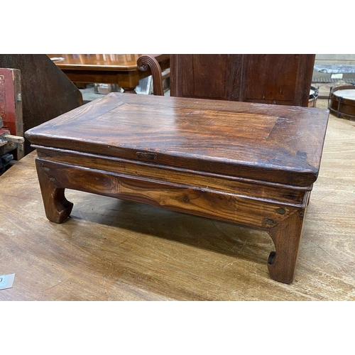 1031 - A Chinese elm Kang table, with side drawer, width 52cm depth 31cm height 21cm