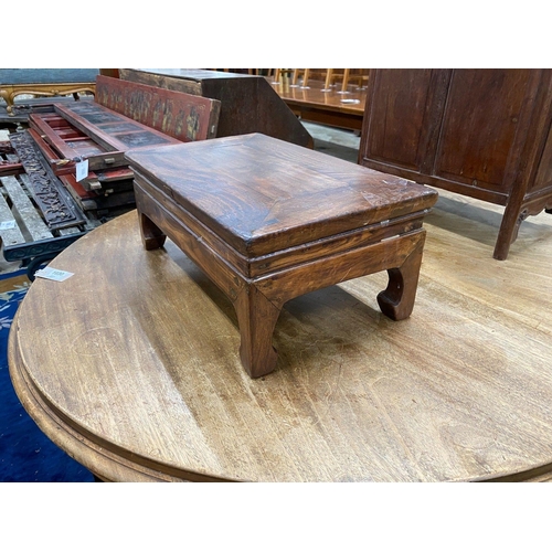 1031 - A Chinese elm Kang table, with side drawer, width 52cm depth 31cm height 21cm