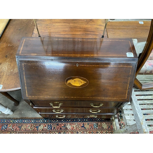 1076 - An Edwardian inlaid mahogany bureau, width 76cm