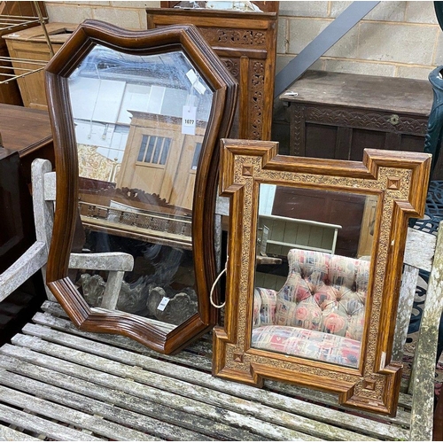 1077 - Two stained beech wall mirrors, 90cm and 67cm