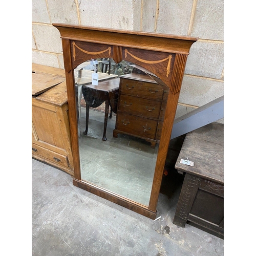 1112 - A Spanish inlaid walnut wall mirror, width 80cm height 128cm, and a later Asian carved and pierced w... 