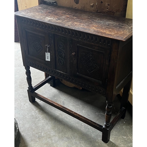 1117 - An 18th century style carved oak side cabinet, width 94cm depth 40cm height 88cm