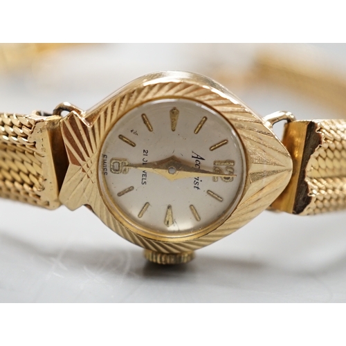 1935 - A lady's 9ct gold Accurist manual wind wrist watch, on a continental yellow metal bracelet, gross we... 