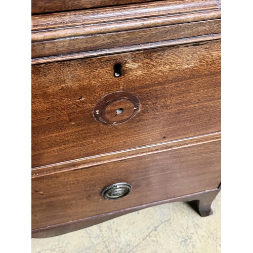 1003 - A George III mahogany linen press converted to a hanging wardrobe with part dummy drawer front, widt... 