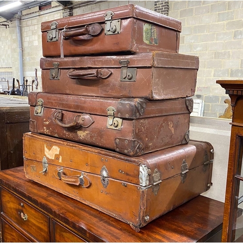 1007 - Four vintage suitcases, largest 82 x 53cm