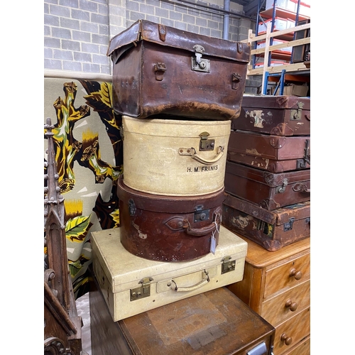 1023 - Four vintage leather and vellum cases, largest 61 x 39cm