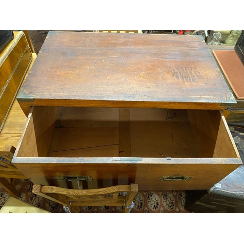 1037 - A military style brass mounted teak campaign chest section, width 85cm, depth 53cm, height 36cm... 