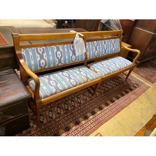 1039 - An upholstered mid century bench seat, length 198cm, depth 42cm, height 89cm