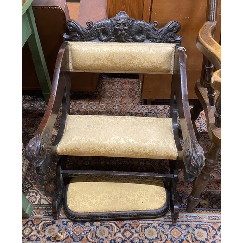 1079 - A late 19th century Flemish carved oak prayer chair, width 57cm, height 70cm